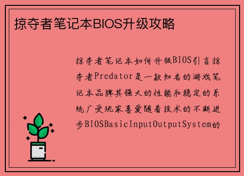 掠夺者笔记本BIOS升级攻略