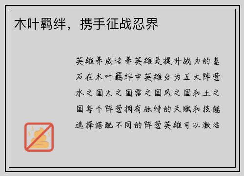 木叶羁绊，携手征战忍界